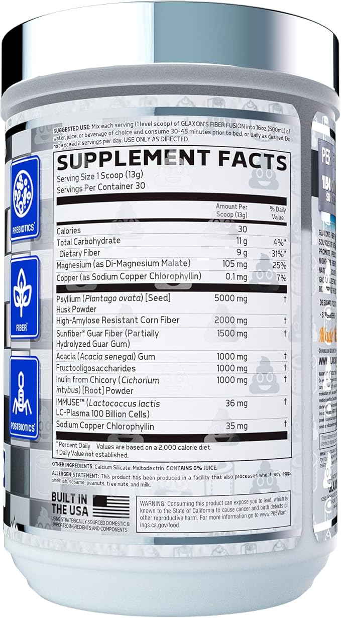 Glaxon Fiber Fusion Complete Fiber Supplement 6 Source 13.7 oz 30 Servings