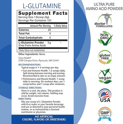 Eniva Health L-Glutamine Pure Powder, Unflavored (101 Servings)
