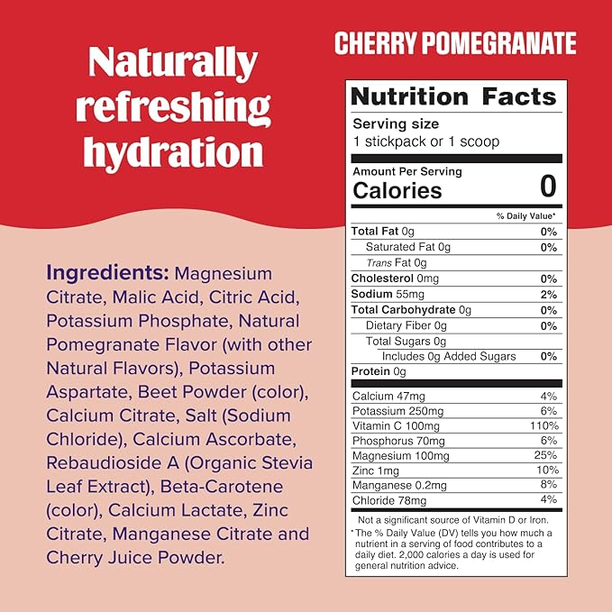 Ultima Replenisher Daily Electrolyte Powder Drink Mix – Cherry Pomegranate, 20 Stickpacks – Hydration Packets with 6 Electrolytes and Minerals – Keto Friendly, Vegan, Non-GMO and Sugar-Free