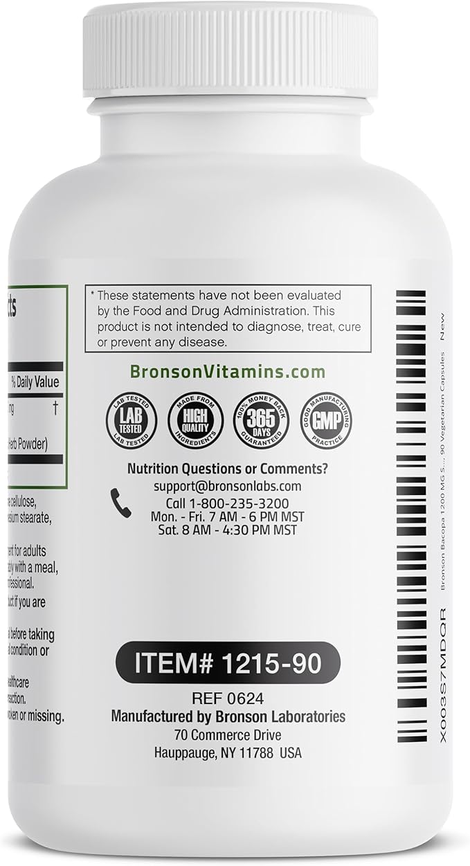 Bronson Bacopa (1200mg Equivalent from 8:1 90 Vegetarian