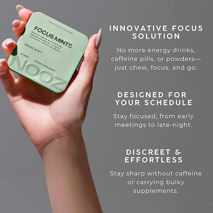 NOOZ Focus Mints Refill Bag - Caffeine-Free Brain Booster for Mental Clarity - Fresh Mint Flavor | Sugar-Free, Travel-Friendly Supplement with Vitamins C, B6, B12 - Non-GMO, Clean Label, 150 Mints