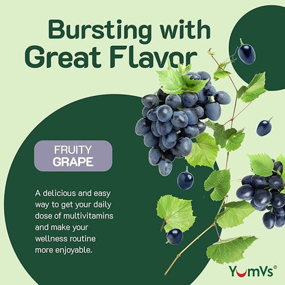 YumVs Multivitamin Gummies with Iron - Grape Flavor - Vegetarian Kosher Multi Vitamins for Adults with Vitamin A C B6 B12 Biotin Zinc - No Calcium - Mens/Womens Multivitamin with Iron Gummy (60 Count)