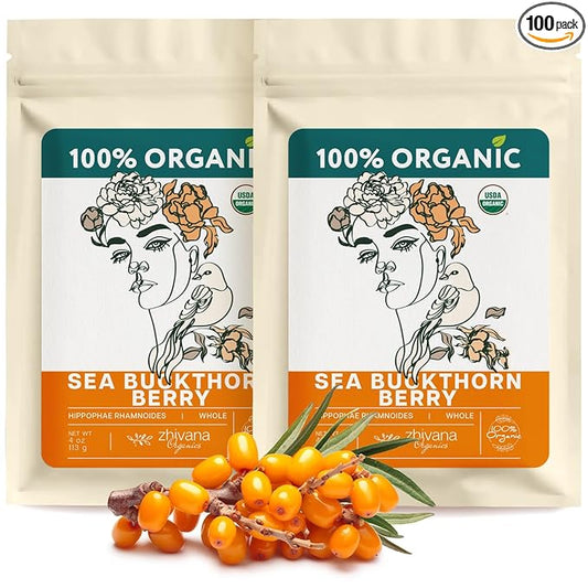 Organic Sea Buckthorn Berry Tea (PACK OF 2) - Seaberries Dried - Rich in Omega Fatty Acids, Antioxidants - Superfood Berries for Tea, Cooking & Baking