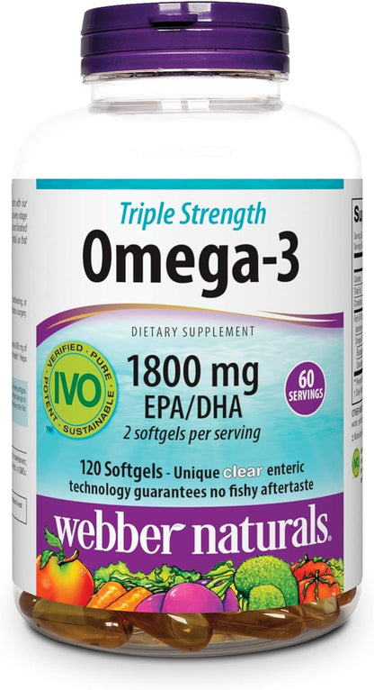 Webber Naturals Triple Strength Omega-3 Fish 1,800 mg Omega-3 (1,200 (1,200 mg 600 mg 120 Clear