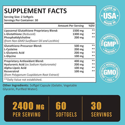 2400 MG Liposomal Glutathione Softgels, Max 360 Softgels