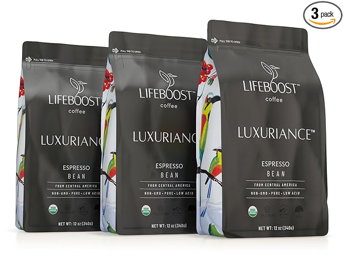 Lifeboost Coffee Espresso Whole Beans Coffee - Low Acid Single Origin USDA Organic Coffee - Non-GMO Espresso Coffee Third Party Tested For Mycotoxins & Pesticides (Espresso Whole Bean 12oz x 3 pack)
