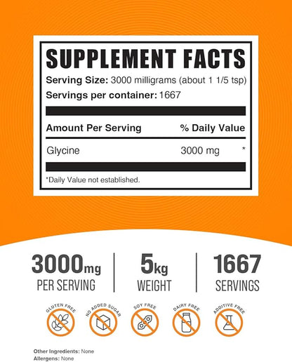 BulkSupplements.com Glycine Powder 3000mg - 3000mg per 5kg (11 (11 lbs) 5)
