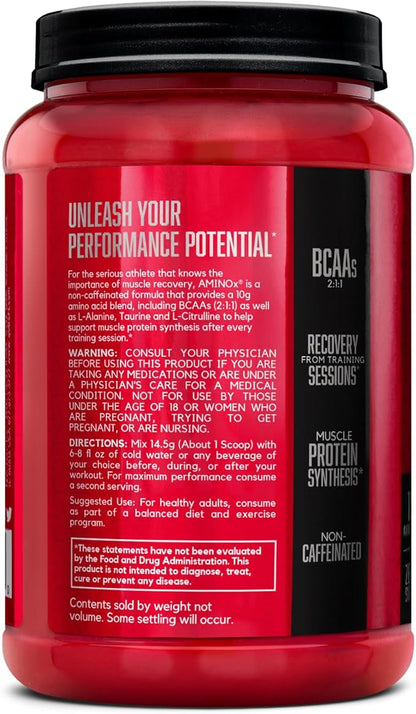 BSN Amino X Muscle Recovery & Endurance Powder with BCAAs, Intra Workout Support, 10 Grams of Amino Acids, Keto Friendly, Caffeine Free, Flavor: Watermelon, 70 Servings (Packaging May Vary)