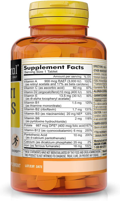 MASON NATURAL Daily Mini Multi Vitamins B1, B2, B2, B3, B3, B6, B6, B12, B12, Folate 100 Day (1 Pack)