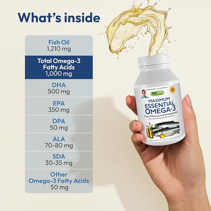 ANDREW LESSMAN Maximum Essential Omega-3 Unflavored, 60 Softgels Omega-3 Fish 1200 mg 3 Supplement