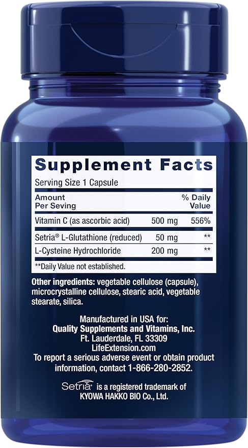 Life Extension Glutathione, Cysteine & C, 500 mg 100 capsules