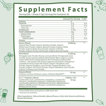 GOBIOTIX Super Greens and Reds Powder - Red and Green Superfood - Probiotic Supplement - Digestive Enzymes and Beet Root Powder - Organic Whole Foods Dietary Supplement (Mango, 1 Pack)