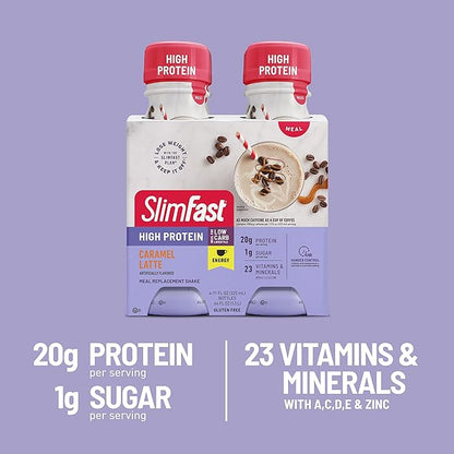 SlimFast Advanced Energy Caramel Latte Shake 20g of 11 fl. 4 Count