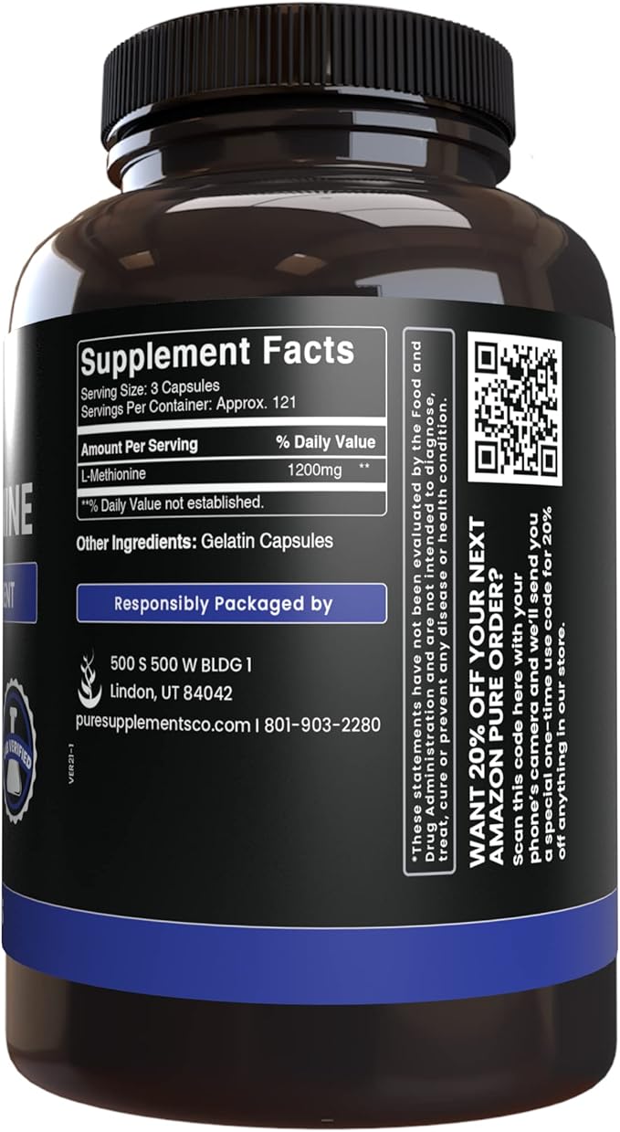 PURE ORIGINAL INGREDIENTS L-Methionine (365 Capsules)
