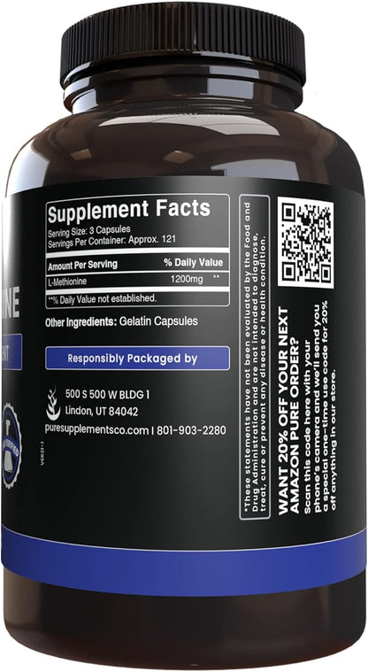 PURE ORIGINAL INGREDIENTS L-Methionine (365 Capsules)