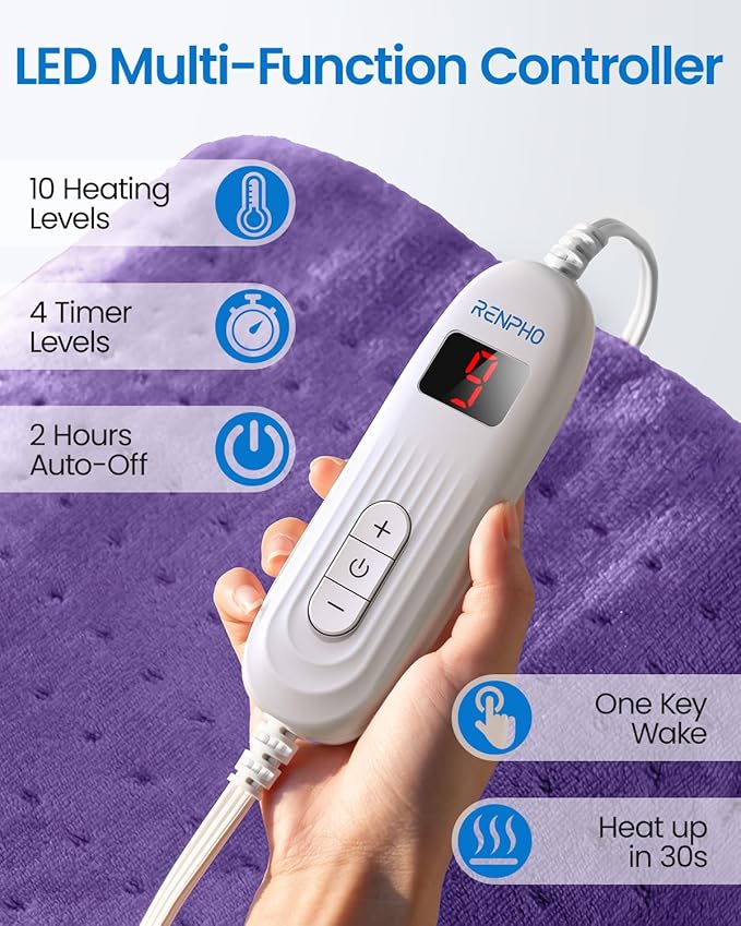 RENPHO XL Electric Heating Pads, King 12" x 24" Violet