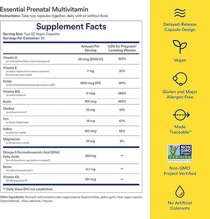 Ritual Essential for Women Prenatal Multivitamin: Omega-3 DHA D3 & K2, Non-GMO, 30 Days