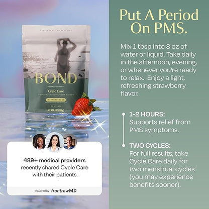 BOND Cycle Care - PMS Support Supplement for Women, Root Cause Period Relief, Menstrual Cramps, Mood Support, Cortisol Manager - Ashwagandha, Magnesium Glycinate, B Vitamins, Probiotics - 28 Servings