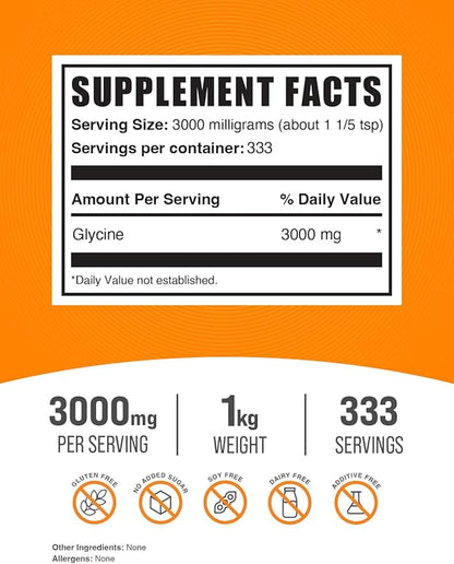 BulkSupplements.com Glycine Powder 3000mg - 3000mg per 1kg (2.2 (2.2 lbs) 1)