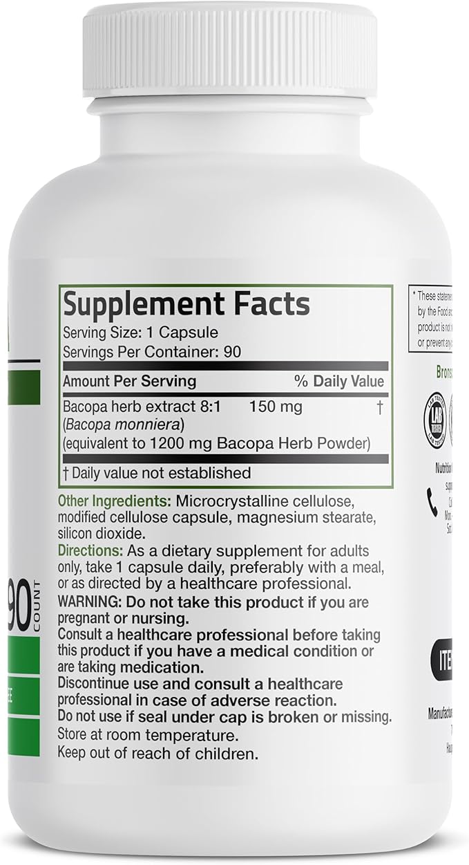 Bronson Bacopa (1200mg Equivalent from 8:1 90 Vegetarian
