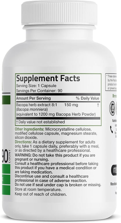 Bronson Bacopa (1200mg Equivalent from 8:1 90 Vegetarian