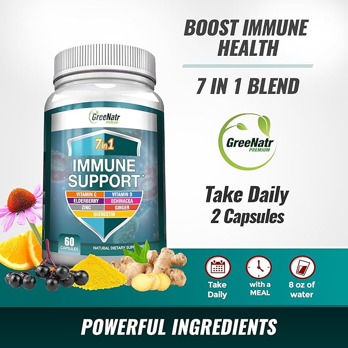 7 in 1 Immune Support Supplement D3, Zinc 50mg, Quercetin, 60 Capsules (3 Bottles)