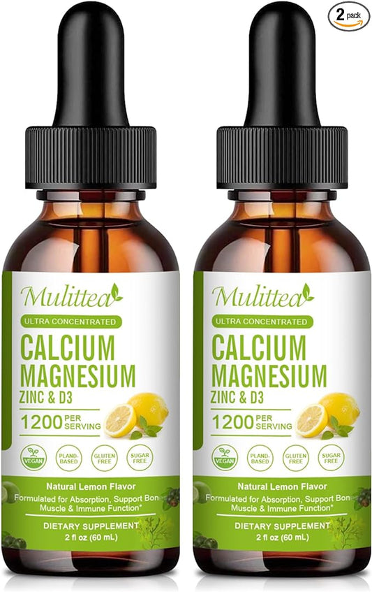 Calcium Magnesium Zinc with Magnesium Glycinate 500mg Plus D3 K2 K2 | 2 Month D3 K2 K2 Liquid 2 Pack