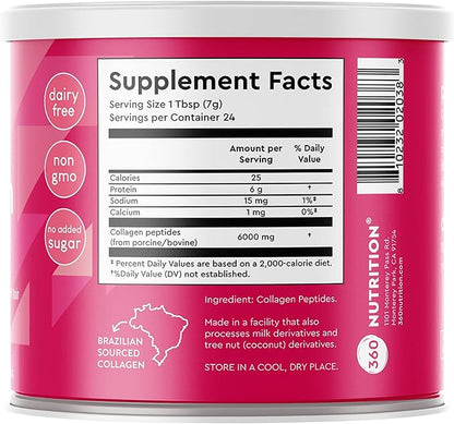 360 Nutrition Collagen Powder for Hair, 6 Oz, 24 Servings