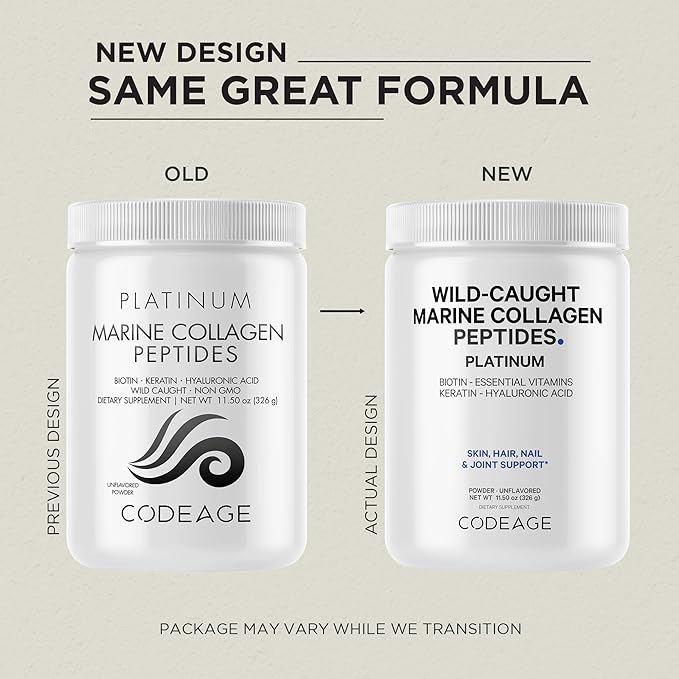 Codeage Marine Collagen Protein Powder Supplement, 10,000 mcg, D3 & B6, Keratin, 11.50 oz