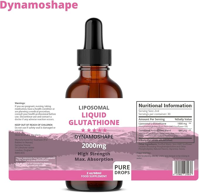 Liposomal Glutathione 2000mg with Vitamin C, Oral Glutathione Liquid, Antioxidant Supplement for Detox, Superior Absorption, Higher Dosage (Pack of 1)