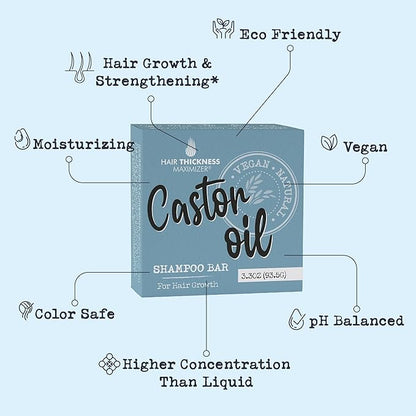 Castor Oil Shampoo Bar for Hair Growth & Strengthening - With Organic Castor Oil, Rice protein, Eco Friendly pH Balanced - Color Safe Castor Oil Solid Shampoo Bar with No Harsh Chemicals