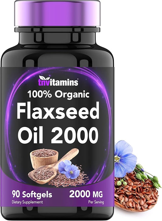 Organic Flaxseed Oil Softgels: 2000 mg 90 Softgels Omega-3 Fatty