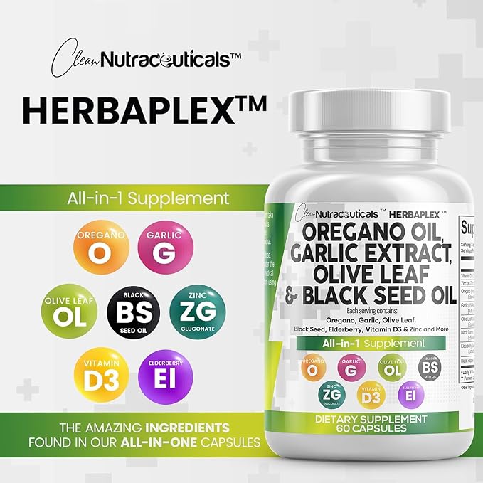 Oregano Oil 6000mg Garlic Extract 4000mg 3000mg Black 3000mg - D3 and 60 Caps
