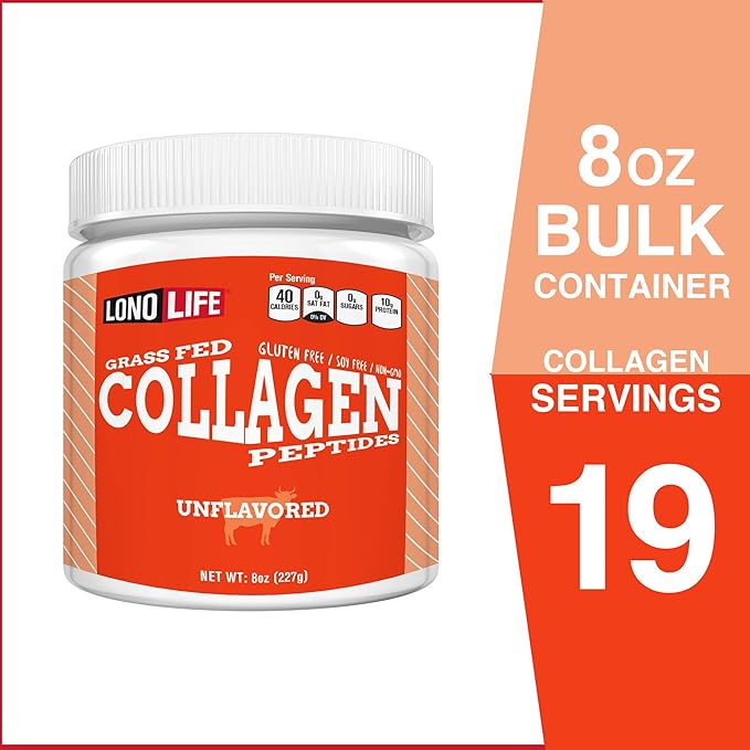 LonoLife - Unflavored Collagen Peptides 10g Protein, 8-Ounce Bulk