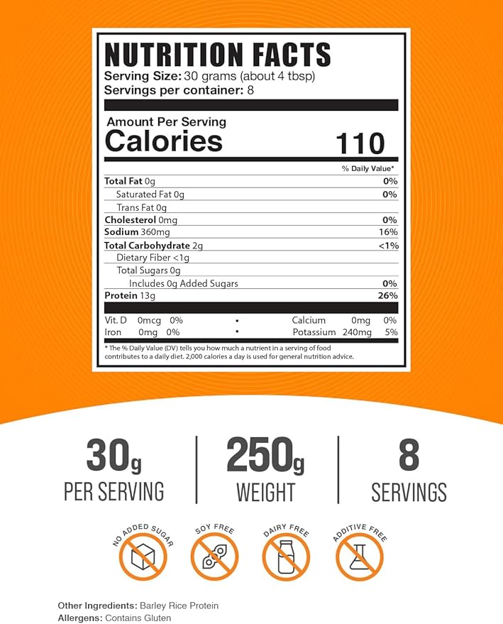 BulkSupplements.com Barley Rice Protein Powder 30g per 250g (8.8 (8.8 oz) 1)