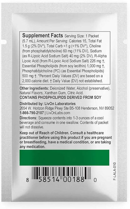 LivOn Laboratories Lypo-Spheric R-Alpha Lipoic Acid 30 Packets 226mg Per 100% Non-GMO