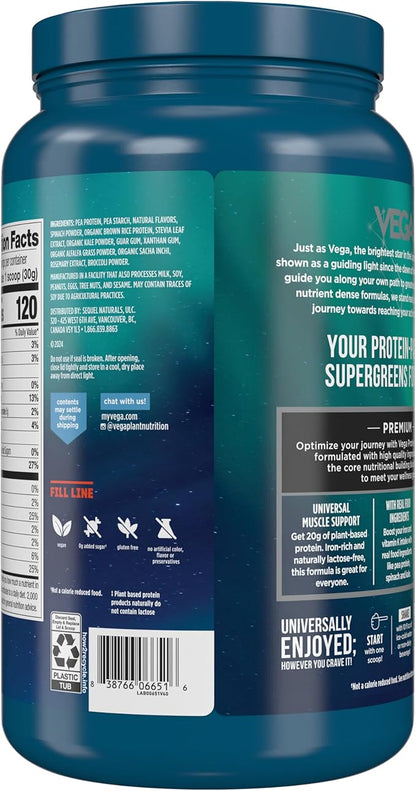 Vega Protein and Greens Protein Powder, Vanilla - 20g Plant Based Protein Plus Veggies, Vegan, Non GMO, Pea Protein for Women and Men, 1.7 lbs (Packaging May Vary)