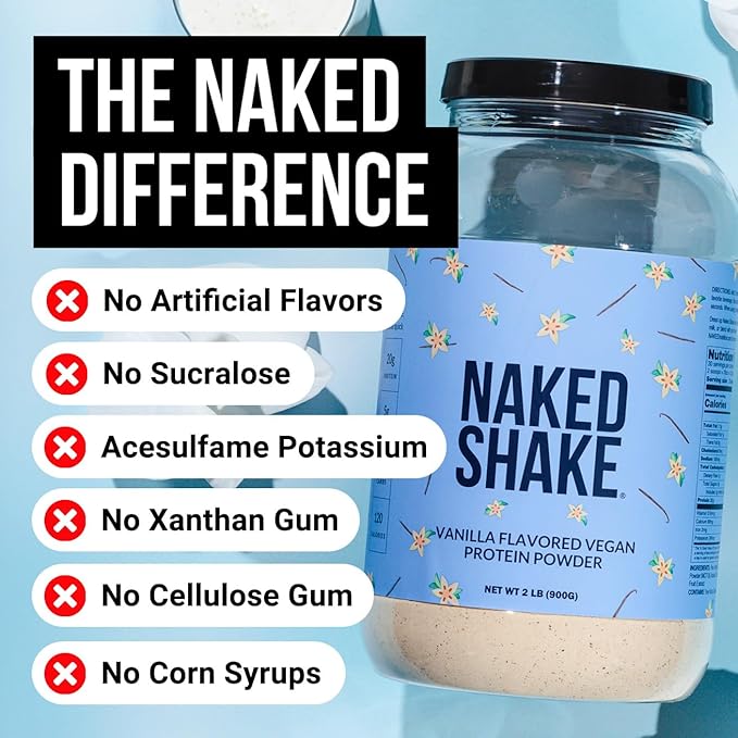 Naked Shake - Vanilla Protein Powder - Plant Based Protein Shake with Mct Oil, Gluten-Free, Soy-Free, No Gmos Or Artificial Sweeteners - 30 Servings