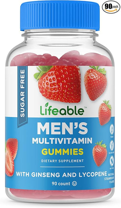 Lifeable Sugar Free Multivitamin for Men B1, B2, B2, Niacin, B5, B6, B6, Folate, B12, Biotin, 90 Gummies