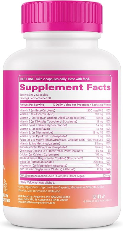 Pink Stork Total Prenatal Vitamins B12 - 60 Capsules, 1 Month