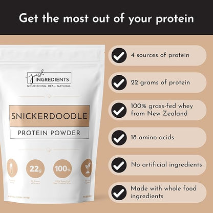 JUST INGREDIENTS Snickerdoodle Protein Powder | 15 Servings | 100% Grass-Fed Whey | Non-GMO, Gluten-Free, No Artificial Flavors