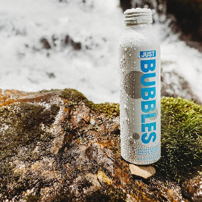 JUST Bubbles - Pure Premium Sparkling Spring Water in a Fully Recyclable Reusable Eco-Friendly Bottle - 100% Mountain-Sourced Carbonated Water with Naturally Occurring Minerals, 16 Fl Oz (Pack of 12)