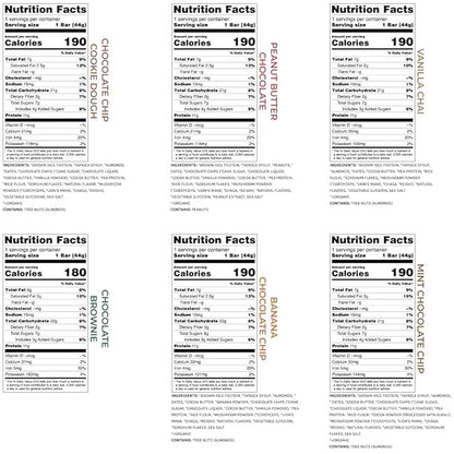 Organic Functional Mushroom Vegan Protein Bars | Made in USA | Full Dose (1500mg) Lions Mane, Chaga, Reishi & Cordyceps Bars | Plant Protein Bars w/Adaptogens & Superfoods | 6 Bars Sampler Pack