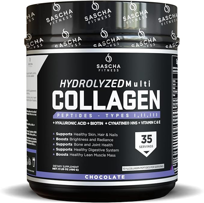 SASCHA FITNESS Hydrolyzed Multi Collagen Peptides 1,2 & 3 |Hyaluronic