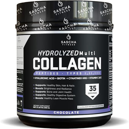SASCHA FITNESS Hydrolyzed Multi Collagen Peptides 1,2 & 3 |Hyaluronic