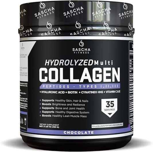 SASCHA FITNESS Hydrolyzed Multi Collagen Peptides 1,2 & 3 |Hyaluronic