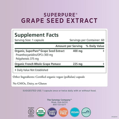 Pure Synergy SuperPure Grape Seed Extract (60 Capsules)