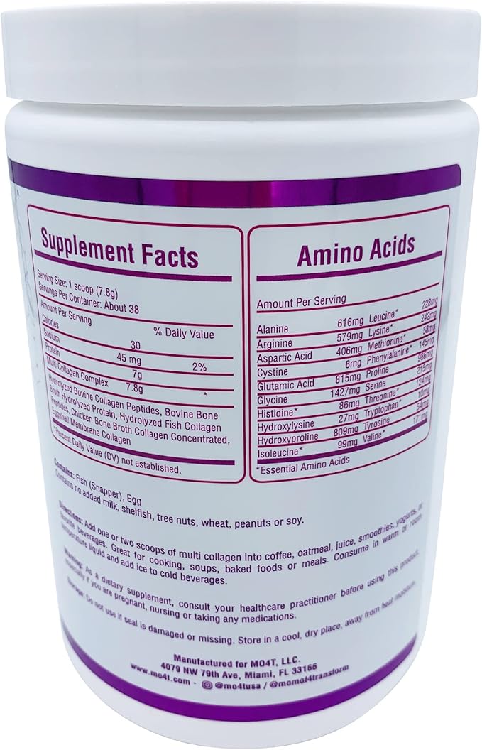 MO4T Premium Multi Collagen Powder -Type 1,2,3,5,10 -Sugar-Free, -10.58 Oz