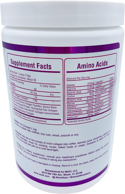 MO4T Premium Multi Collagen Powder -Type 1,2,3,5,10 -Sugar-Free, -10.58 Oz
