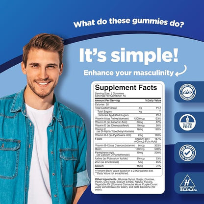 Natural Multivitamin for Men Gummies with Zinc B6 & B12 for